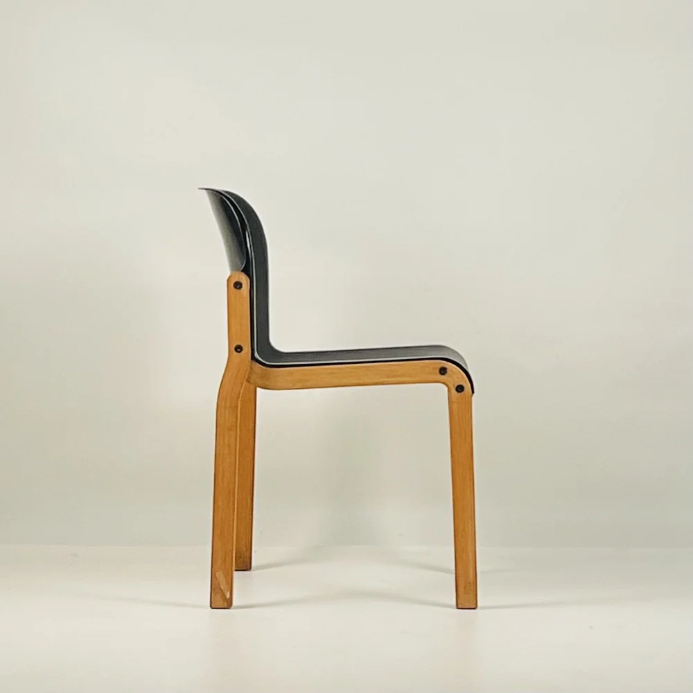 Set of 6 Birch Bentwood Stacking Chairs by Thonet, Made in